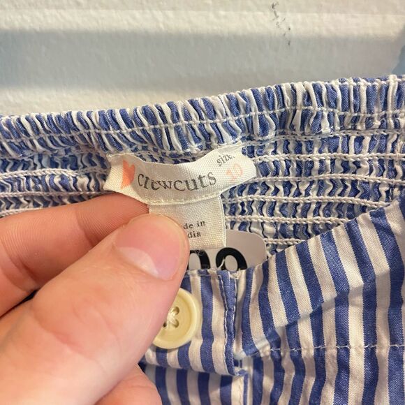 Crewcuts Girls Blue Striped Sundress Size 10 Button Front Pockets Smocked Waist - Picture 10 of 11